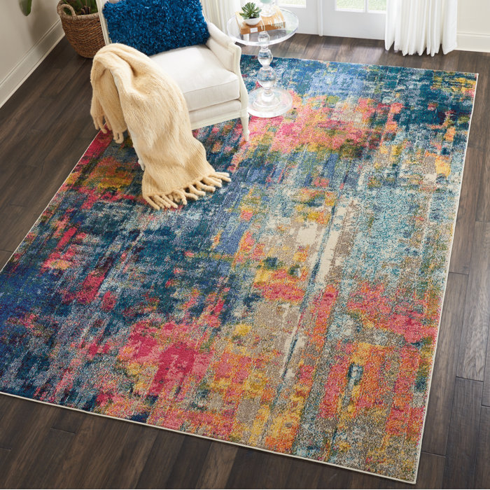 Ivy Bronx Velva Performance Blue/Yellow/Pink Rug & Reviews Wayfair